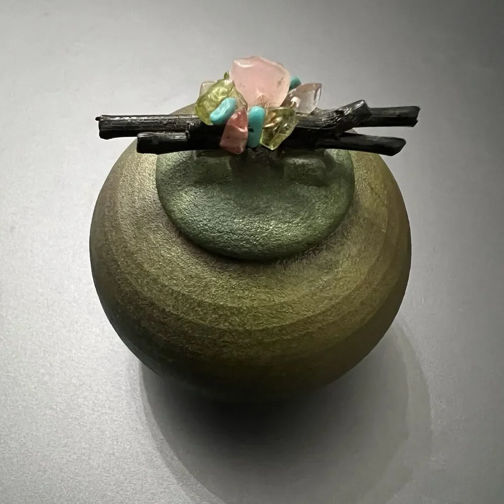 Jeremy Diller Raku Pottery Dream Catcher Spirit Jar w/ Lid Iridescent Signed